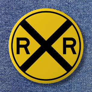 Badge Rond 5 Cm Panneau d'avertissement noir et jaune - Traversée