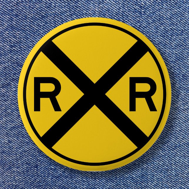 Badge Rond 5 Cm Panneau d'avertissement noir et jaune - Traversée  (Black and Yellow Warning Sign Railroad Crossing Pinback Button)
