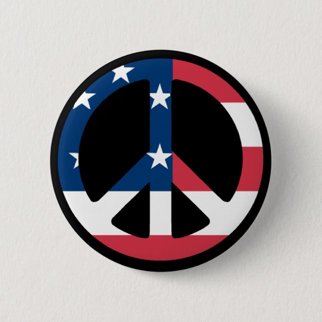 Badge Rond 5 Cm Panneau de paix avec drapeau américain (Devant)
