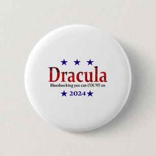 Badge Rond 5 Cm Panneau Électoral Dracula 2024 - Halloween Drôle E