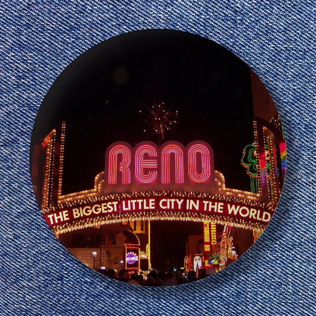 Badge Rond 5 Cm Panneau Reno (The Biggest Little City in the World Arch Reno Sign Button)