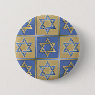 Badge Rond 5 Cm Panneaux d'art étoile de David bleu or