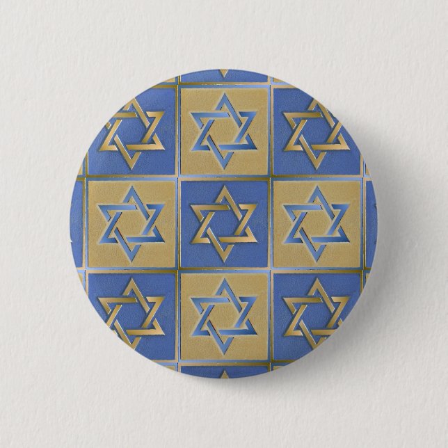 Badge Rond 5 Cm Panneaux d'art étoile de David bleu or (Devant)
