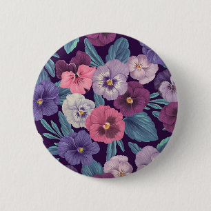 Badge Rond 5 Cm Pansies colorées sur violet profond