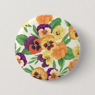 Badge Rond 5 Cm Pansies sur blanc cassé