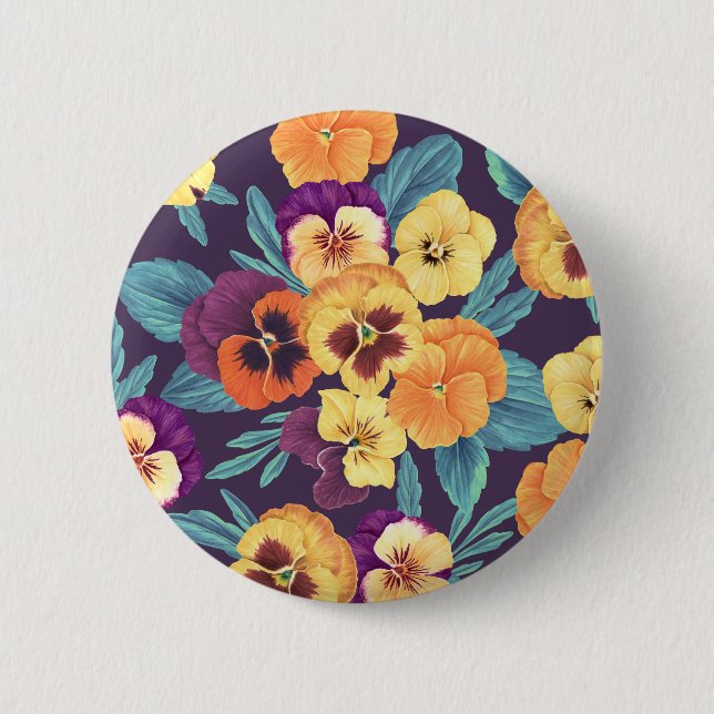 Badge Rond 5 Cm Pansies sur violet de prune (Devant)