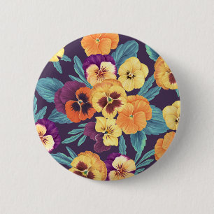 Badge Rond 5 Cm Pansies sur violet de prune
