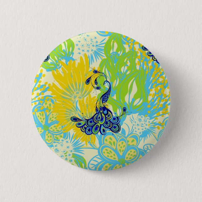 Badge Rond 5 Cm paon à fleurs (Devant)