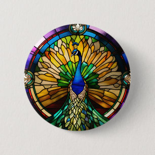 Badge Rond 5 Cm Paon en Verre Coloré