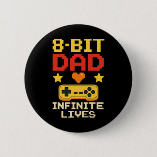 Badge Rond 5 Cm Papa 8 bits avec vie infinie