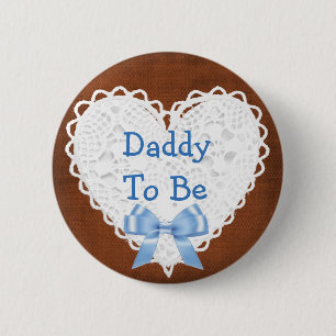 Badge Rond 5 Cm Papa à être bouton de dentelle Brown et bleu de
