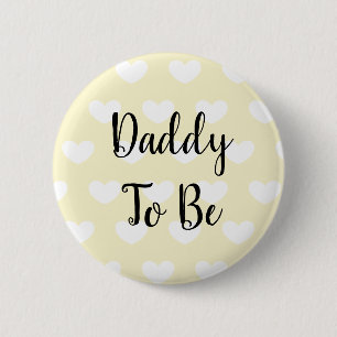 Badge Rond 5 Cm Papa à être bouton jaune de baby shower de coeurs