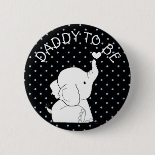 Badge Rond 5 Cm Papa bleu noir de Pin de baby shower d'éléphant 