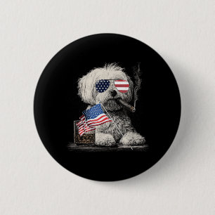 Badge Rond 5 Cm Papa Chien Maltais Patriotique Drapeau Américain J