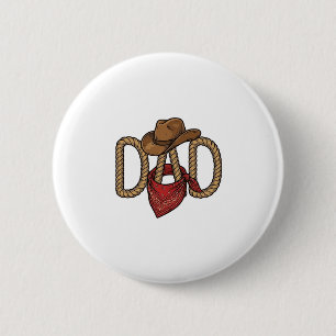 Badge Rond 5 Cm Papa Cowboy Corda Chapeau Bandana Gravure Vintage