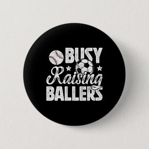 Badge Rond 5 Cm Papa de joueurs de football et de baseball occupé