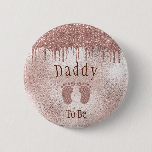 Badge Rond 5 Cm Papa doit être Baby shower Pink Girl Baby Feet Bu