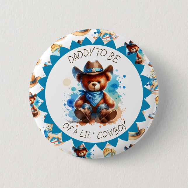 Badge Rond 5 Cm Papa doit être | Le Baby shower du garçon Cowboy T (Devant)