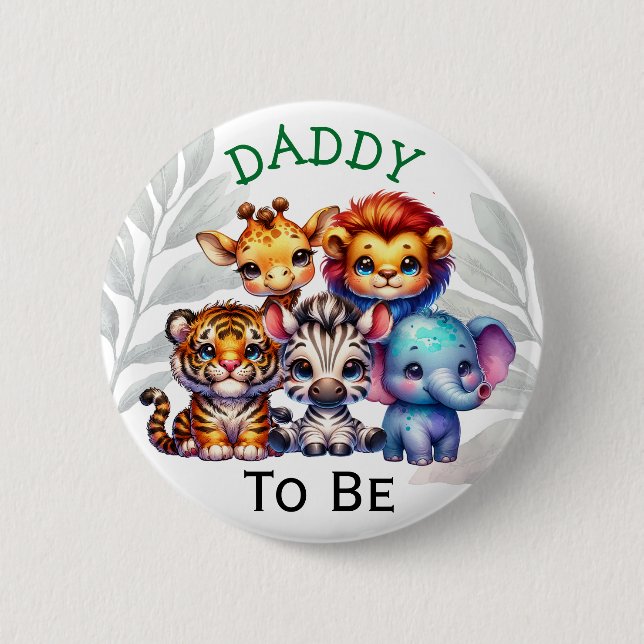 Badge Rond 5 Cm Papa doit être | Zoo Animaux Baby shower (Devant)