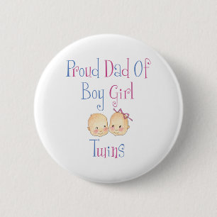 Badge Rond 5 Cm Papa fier des jumelles de fille de garçon