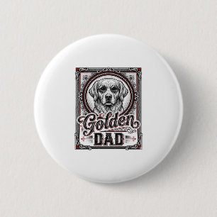 Badge Rond 5 Cm Papa Golden Retriever Dessin de gravure vintage_1