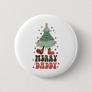 Badge Rond 5 Cm Papa joyeux visage d'arbre de Noël rétro groovy co