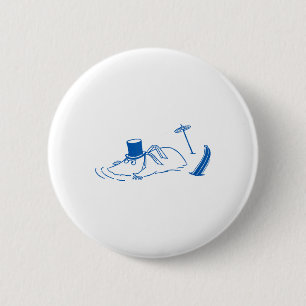 Badge Rond 5 Cm Papa Moomin bleu en ski coincé dans la neige Jeux