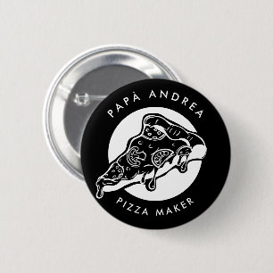 Badge Rond 5 Cm PAPÀ Nom Personnalisé Pizza Maker Père