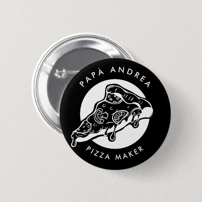 Badge Rond 5 Cm PAPÀ Nom Personnalisé Pizza Maker Père (Devant & derrière)