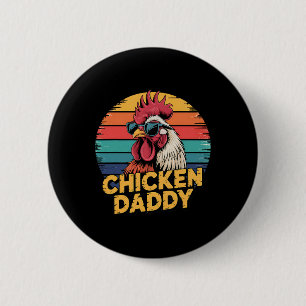 Badge Rond 5 Cm Papa Poule Rétro Amateur d'Animaux de Ferme 