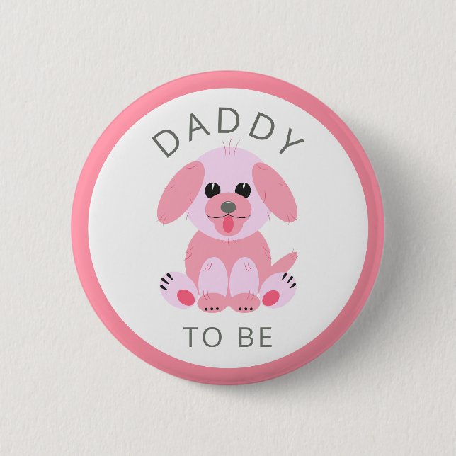 Badge Rond 5 Cm Papa Pour Être Bébé Fille Douche Nouveau Papa Rose (Devant)