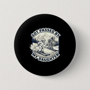 Badge Rond 5 Cm Papa renversé par ma fille en ski Papa humour d'hi