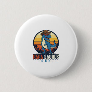 Badge Rond 5 Cm Papa Saurus Rex Cowboy Dinosaure Vintage T-Shirt_1