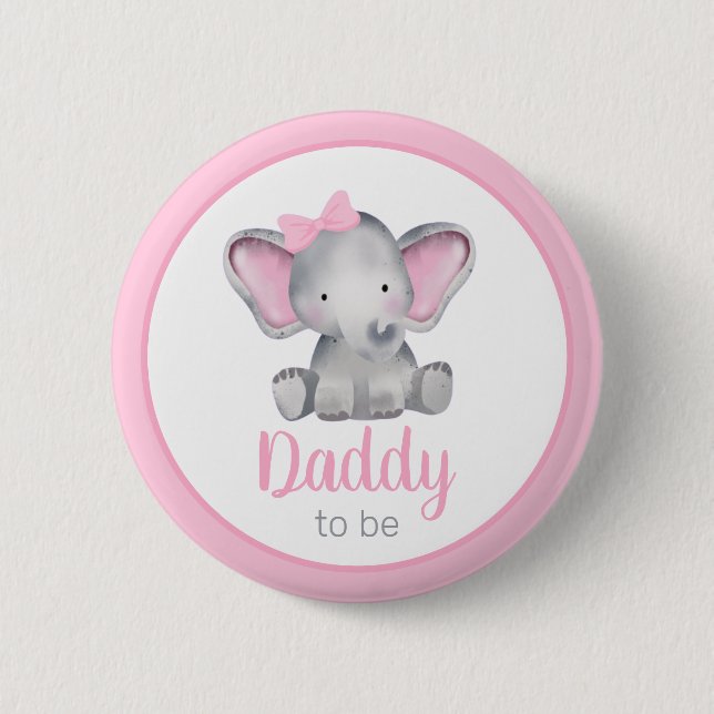 Badge Rond 5 Cm Papa sera Baby shower de fille éléphante (Devant)