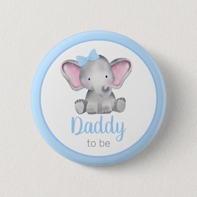 Badge Rond 5 Cm Papa sera éléphant Baby shower garçon (Devant)