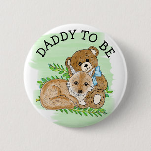 Badge Rond 5 Cm Papa sera Fox et Teddy Bear Baby shower 