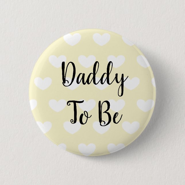 Badge Rond 5 Cm Papa sera le Baby shower des Coeurs Jaunes Bouton (Devant)