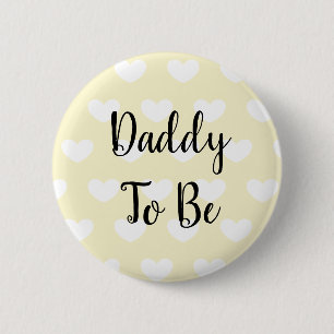 Badge Rond 5 Cm Papa sera le Baby shower des Coeurs Jaunes Bouton