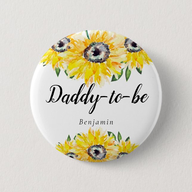 Badge Rond 5 Cm Papa sera nouveau Baby shower de tournesol de papa (Devant)