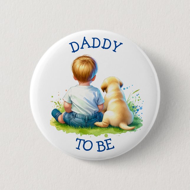 Badge Rond 5 Cm Papa sera | Un bébé et son Baby shower de chien (Devant)