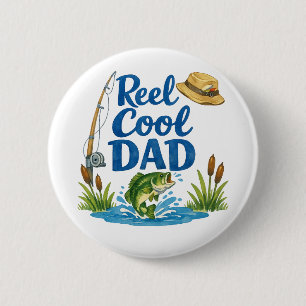 Badge Rond 5 Cm Papa super cool drôle de jeu de mots sur la pêche
