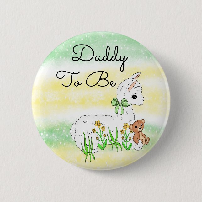 Badge Rond 5 Cm Papa to Be Llama with Teddy Bear (Devant)