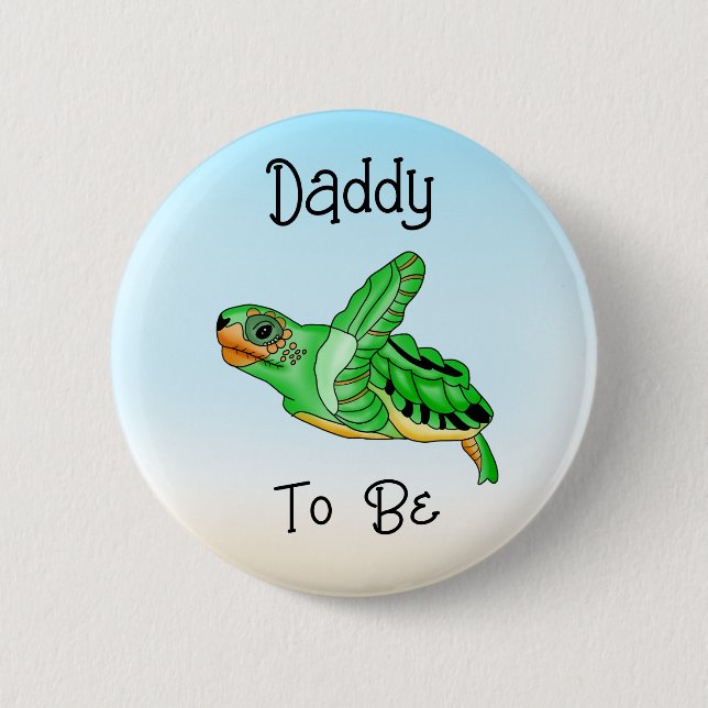 Badge Rond 5 Cm Papa va être | Tortue sous le thème marin (Devant)