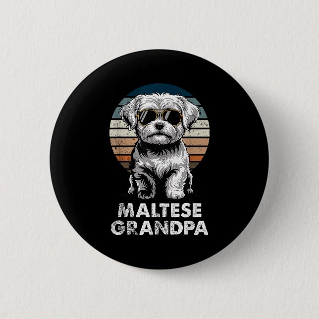 Badge Rond 5 Cm Papé Maltais Rétro Cool Drôle Propriétaire de Chie (Devant)