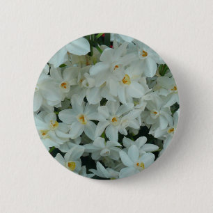 Badge Rond 5 Cm Paperwhite Narcissus Fleurs blanches délicates