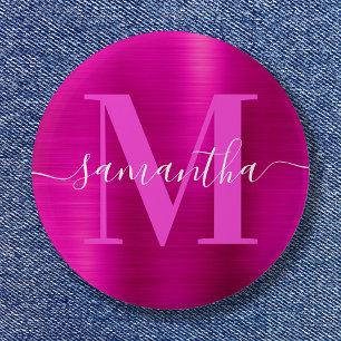Badge Rond 5 Cm Papier à en-tête Monogramme Rose Chaud Paillettes 