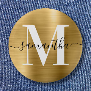 Badge Rond 5 Cm Papier alu Signature Monogramme Doré Brillance