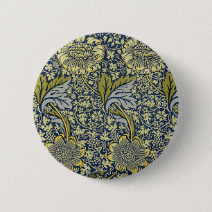 Badge Rond 5 Cm Papier Peint Floral William Morris Kennet Bleu Or
