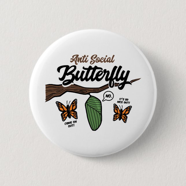 Badge Rond 5 Cm Papillon anti-social (Devant)