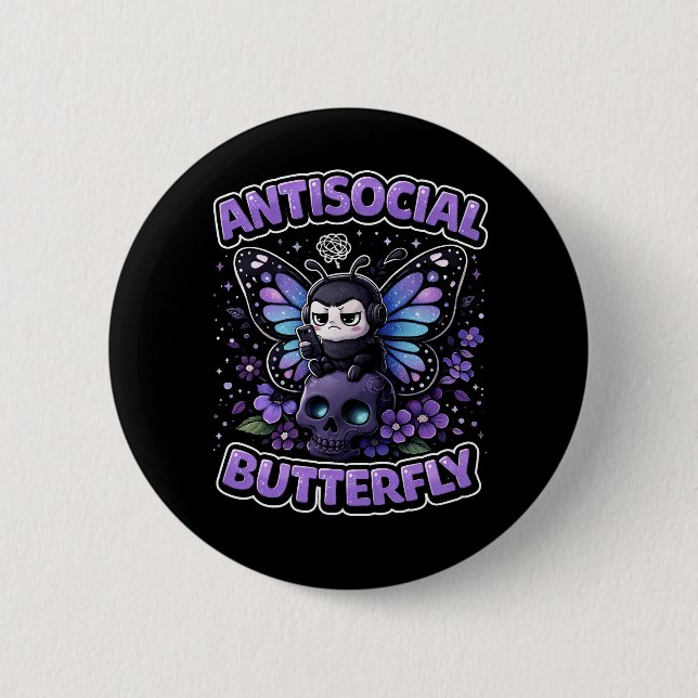Badge Rond 5 Cm Papillon Antisocial (Devant)